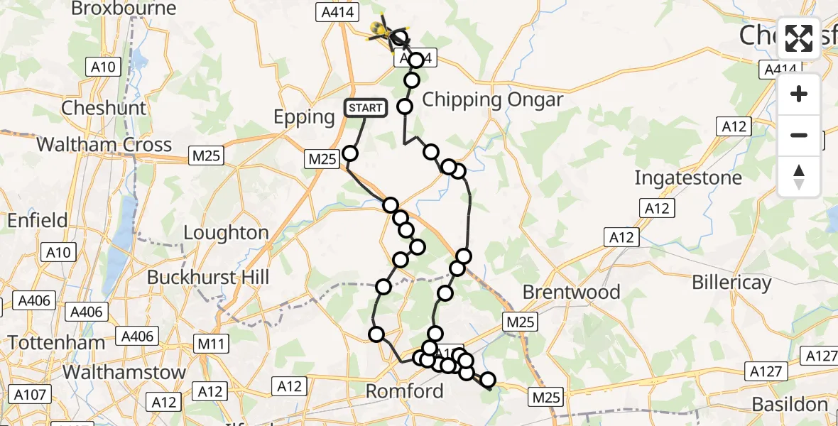 Flight route Police Helicopter Woodhatch - North Weald Bassett, 08 June 2026, 10:30