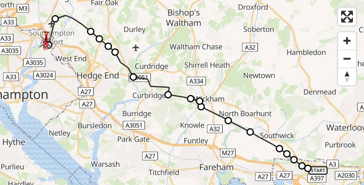 Flight route Air Ambulance Helicopter Queen Alexandra Hospital - Mansbridge, 08 June 2026, 10:34