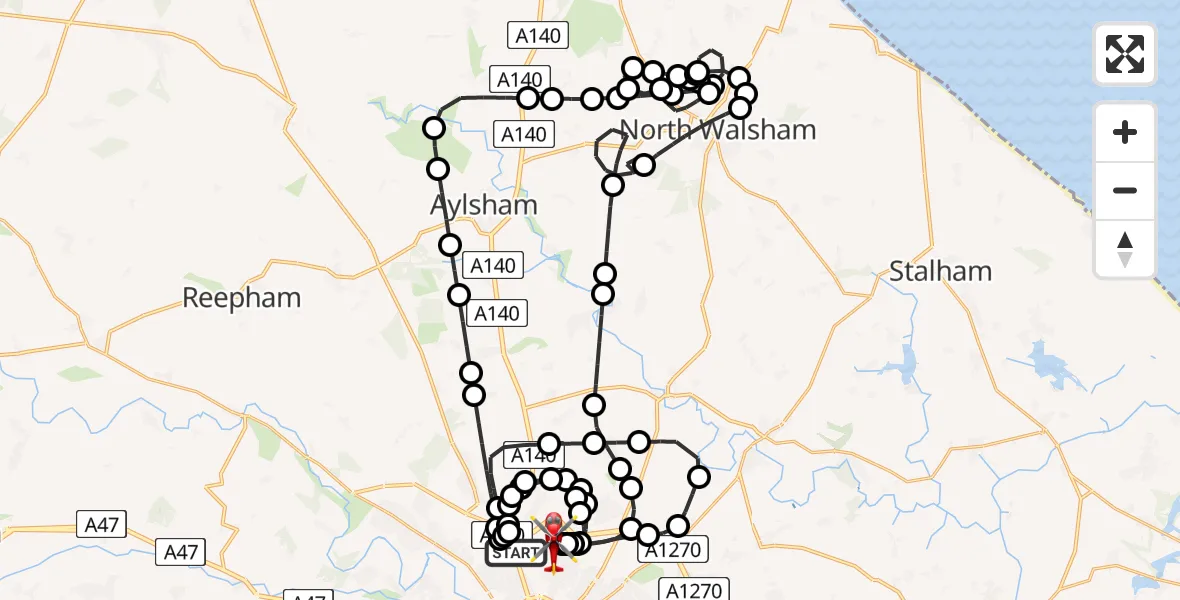 Flight route Air Ambulance Helicopter Norwich Airport - Norwich Airport, 08 June 2026, 10:46