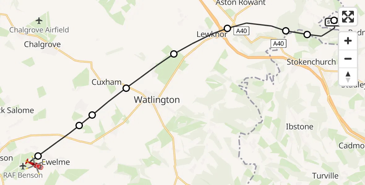 Flight route Air Ambulance Helicopter Chinnor - RAF Benson, 08 June 2026, 10:46