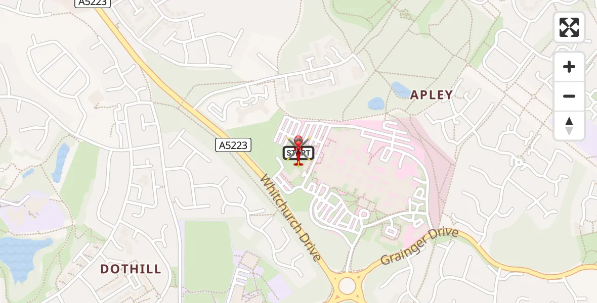 Flight route Air Ambulance Helicopter Princess Royal Telford Hospital - Princess Royal Telford Hospital, 08 June 2026, 10:55