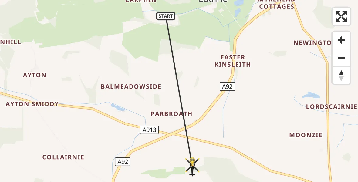 Flight route Police Helicopter Luthrie - Cupar, 08 June 2026, 11:25
