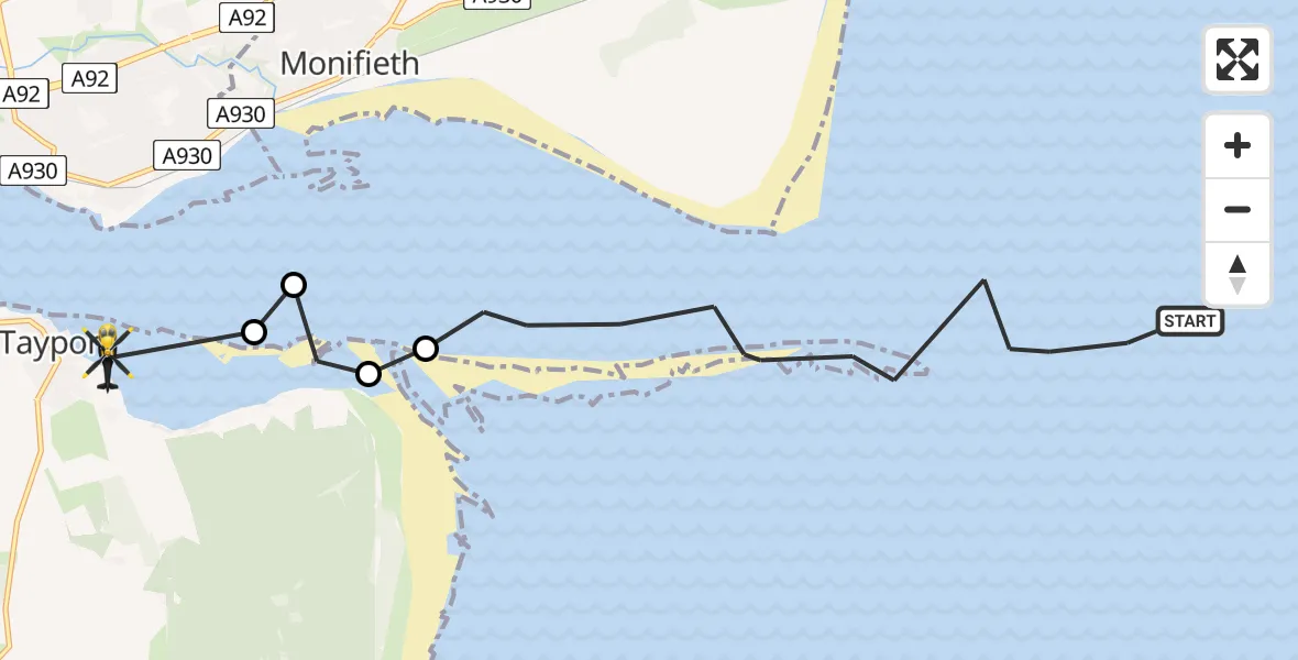 Flight route Police Helicopter North Sea - Tayport, 08 June 2026, 11:36