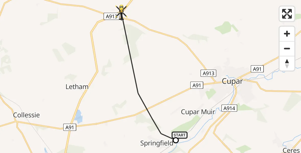 Flight route Police Helicopter Cupar - Luthrie, 08 June 2026, 11:46