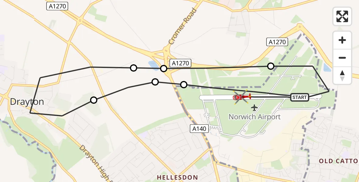 Flight route Air Ambulance Helicopter Norwich Airport - Norwich Airport, 08 June 2026, 11:57