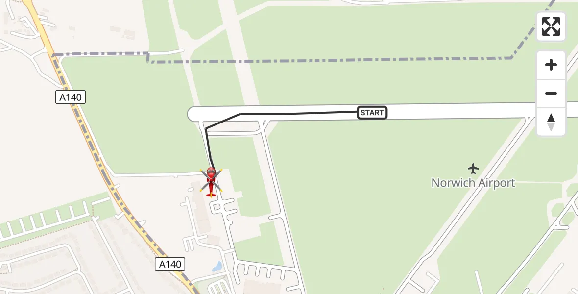 Flight route Air Ambulance Helicopter Norwich Airport - Norwich Airport, 08 June 2026, 12:07