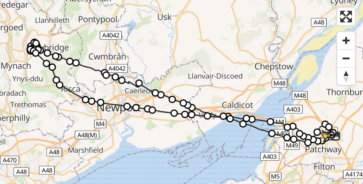 Flight route Police Helicopter Almondsbury Helicopter Base - Almondsbury Helicopter Base, 08 June 2026, 12:11