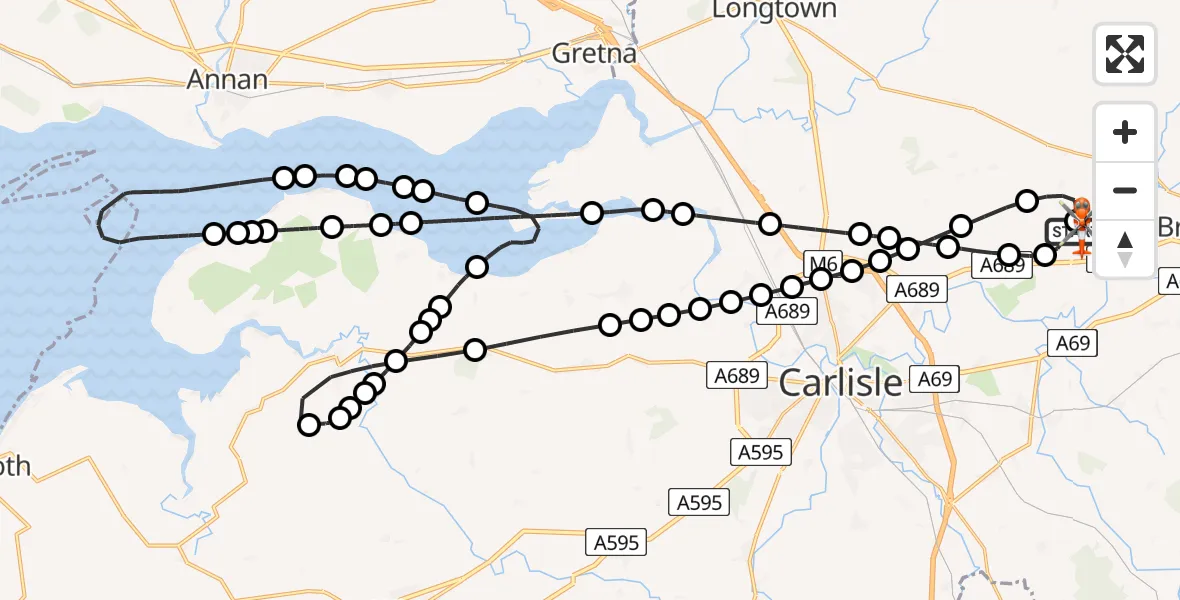 Flight route Coastguard Helicopter Carlisle Lake District Airport - Carlisle Lake District Airport, 08 June 2026, 12:12