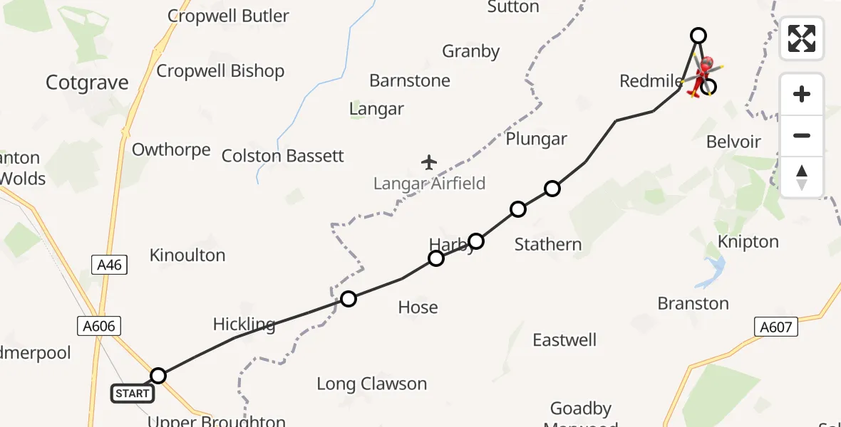 Flight route Air Ambulance Helicopter Rushcliffe - Redmile, 08 June 2026, 12:24