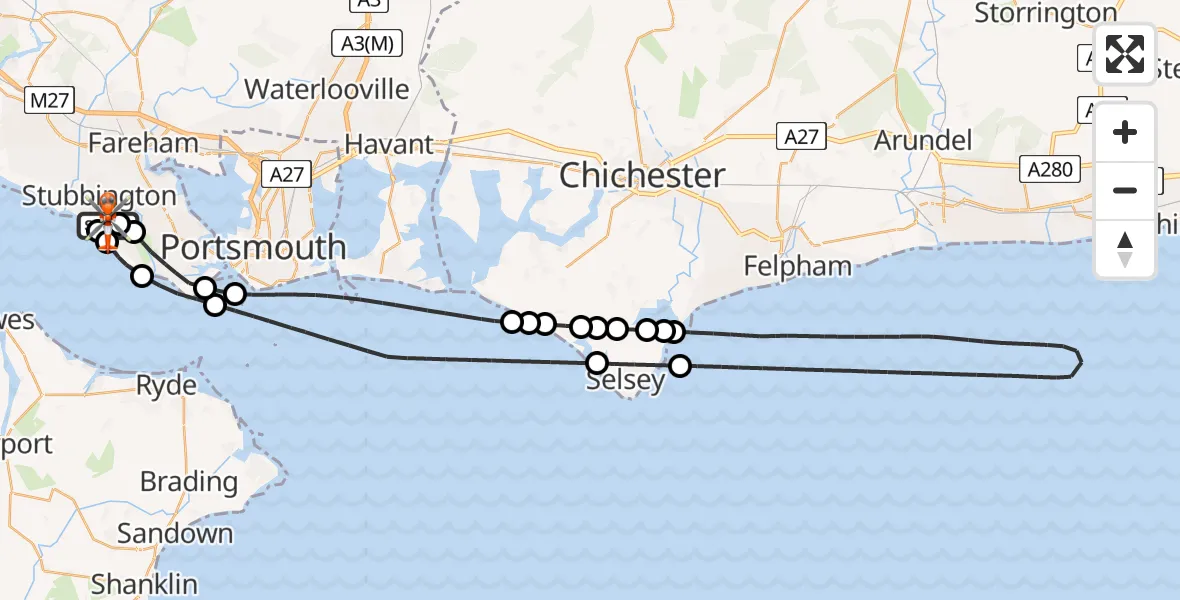 Flight route Coastguard Helicopter Solent Airport - Solent Airport, 08 June 2026, 12:28