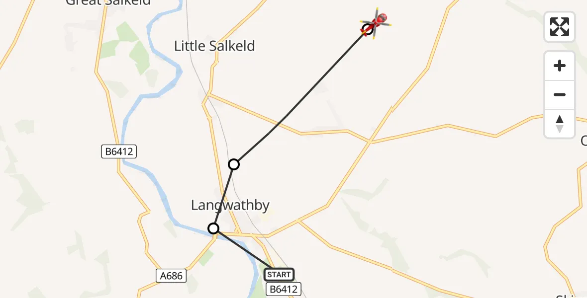 Flight route Air Ambulance Helicopter Great North Air Ambulance - Ousby, 08 June 2026, 12:54