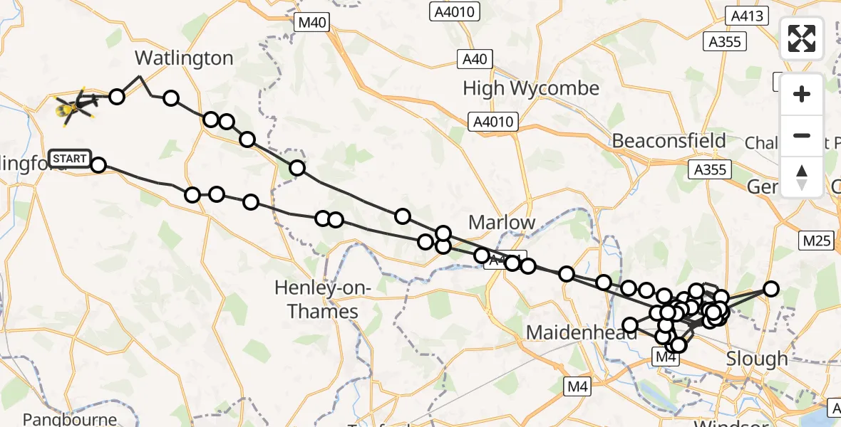 Flight route Police Helicopter Benson - Ewelme, 08 June 2026, 13:14