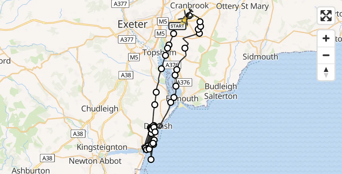 Flight route Police Helicopter Clyst Honiton - Exeter International Airport, 08 June 2026, 13:24