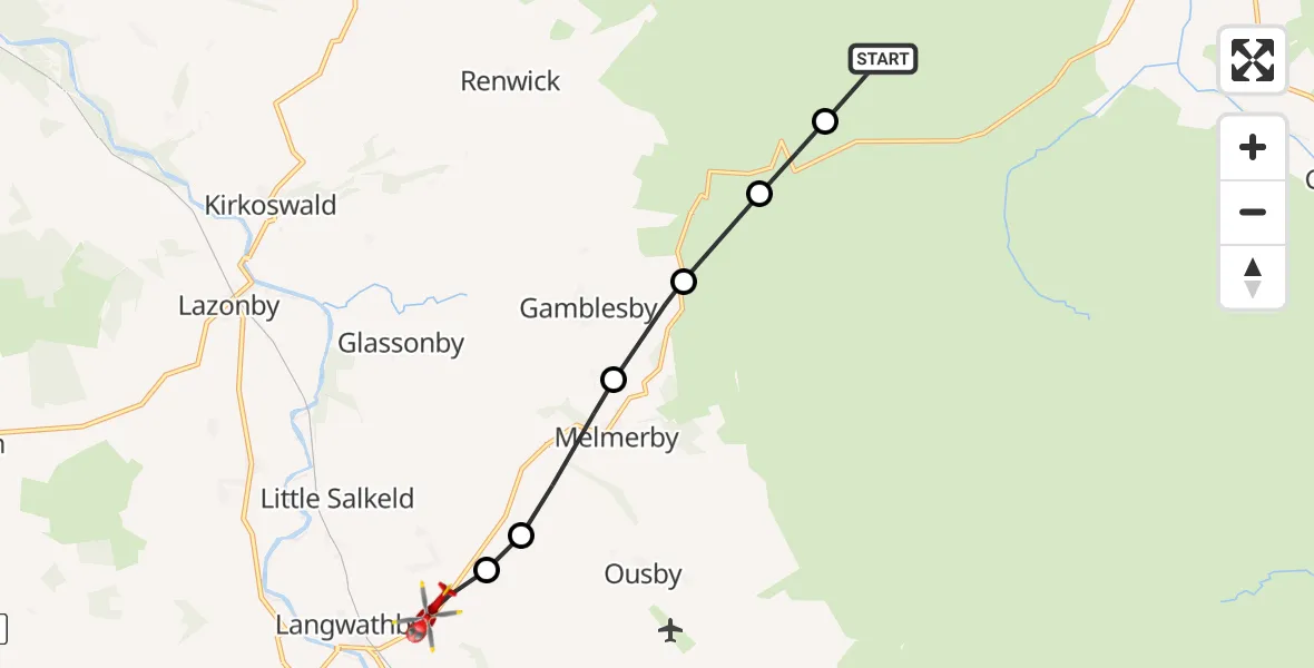 Flight route Air Ambulance Helicopter Alston Moor - Melmerby, 08 June 2026, 13:35