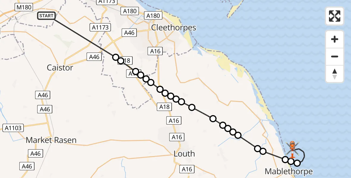 Flight route Coastguard Helicopter Humberside Airport - North Sea, 08 June 2026, 13:39