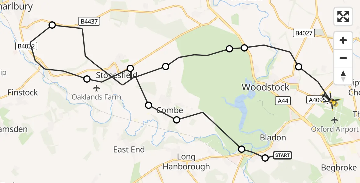 Flight route Police Helicopter Bladon - London Oxford Airport, 08 June 2026, 13:45