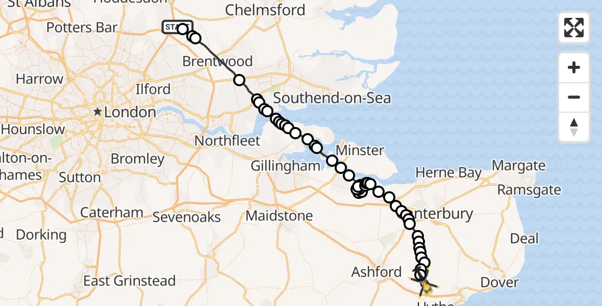 Flight route Police Helicopter Woodhatch - Stowting, 08 June 2026, 13:47
