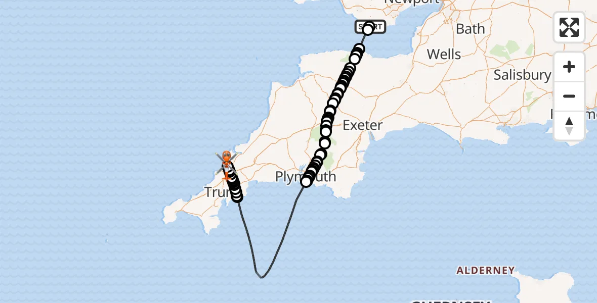 Flight route Coastguard Helicopter MOD St Athan - Cornwall Airport Newquay, 08 June 2026, 13:47