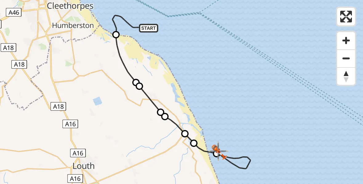 Flight route Coastguard Helicopter North Sea - North Sea, 08 June 2026, 14:10
