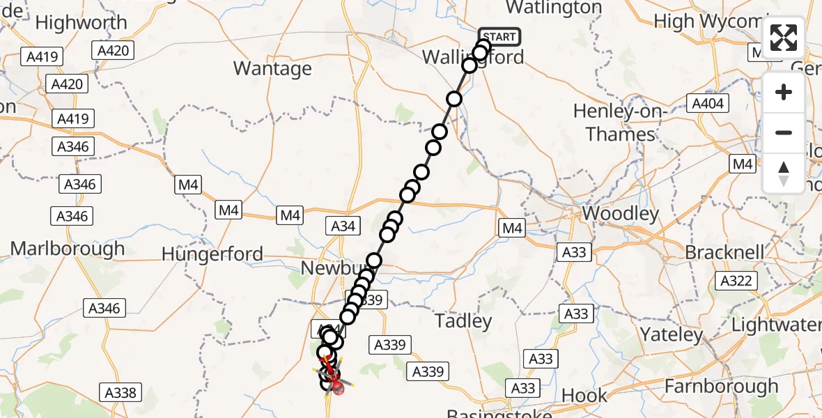 Flight route Air Ambulance Helicopter RAF Benson - Basingstoke and Deane, 08 June 2026, 14:13