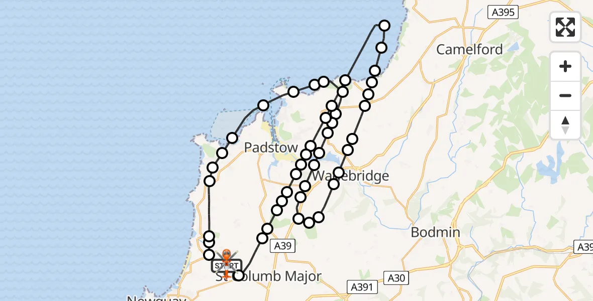 Flight route Coastguard Helicopter Cornwall Airport Newquay - Cornwall Airport Newquay, 08 June 2026, 14:20