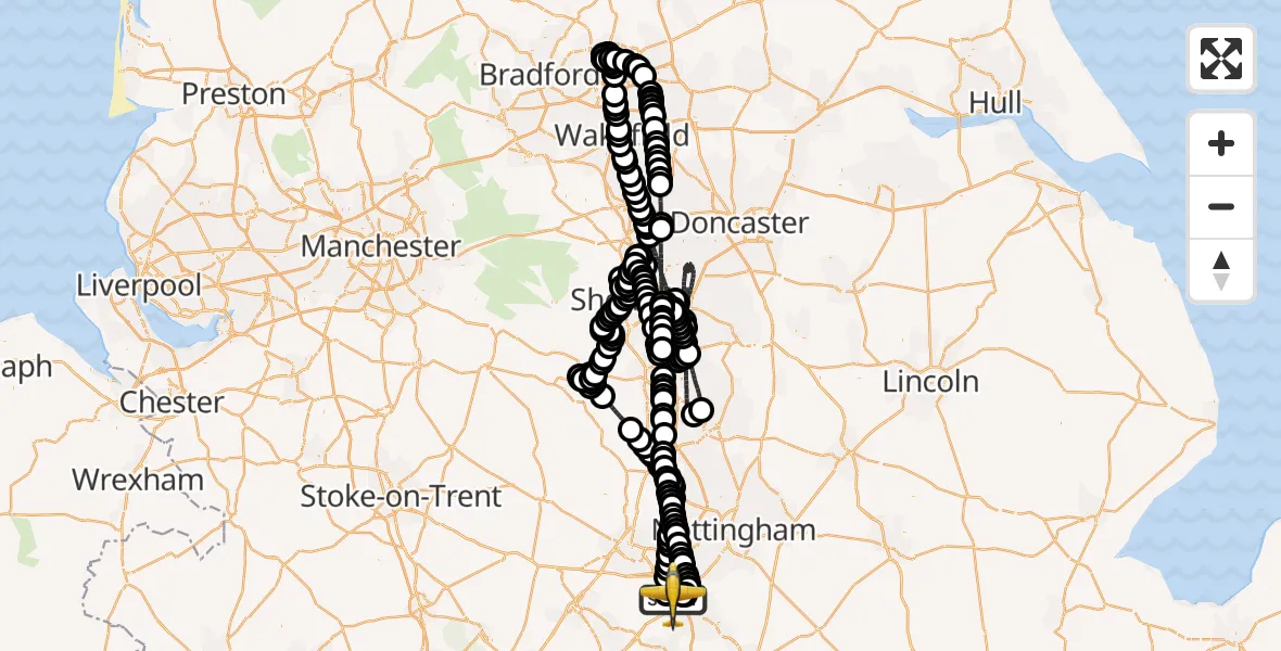 Flight route Police Aircraft East Midlands Airport - East Midlands Airport, 08 June 2026, 14:30
