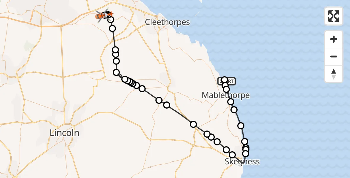 Flight route Coastguard Helicopter North Sea - Humberside Airport, 08 June 2026, 14:37
