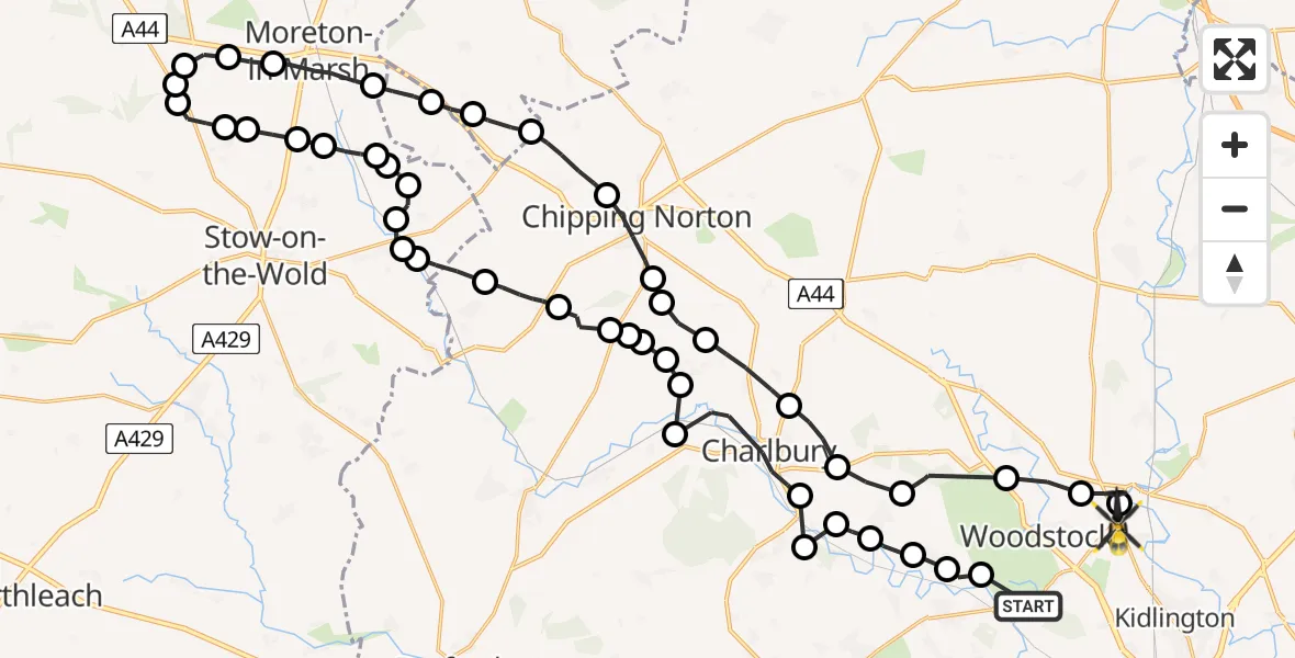 Flight route Police Helicopter Bladon - Shipton-on-Cherwell, 08 June 2026, 14:50