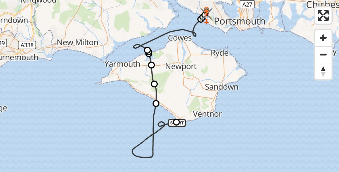 Flight route Coastguard Helicopter Chale - Solent Airport, 08 June 2026, 14:59