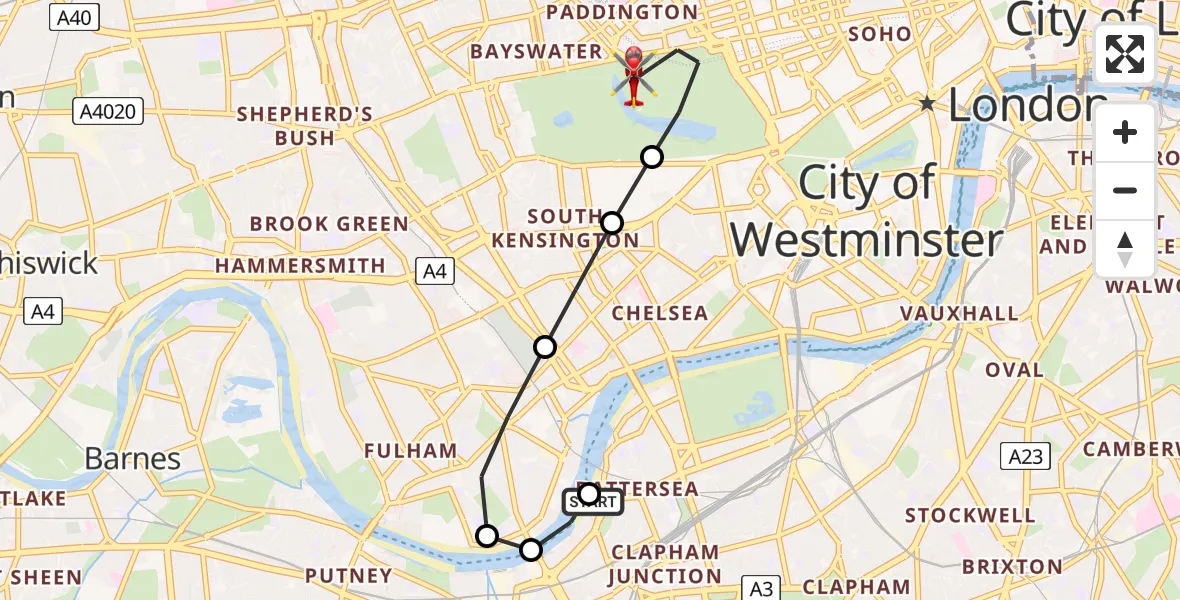 Flight route Air Ambulance Helicopter London Heliport - City of Westminster, 08 June 2026, 15:07