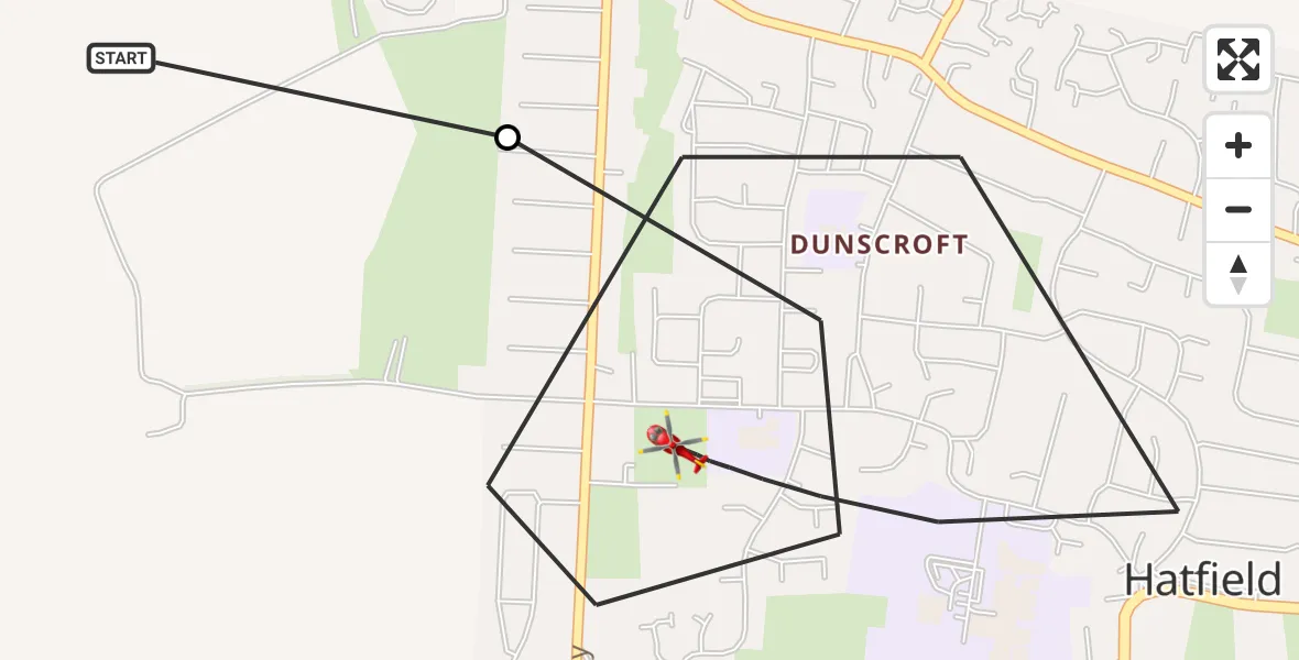 Flight route Air Ambulance Helicopter Stainforth - Hatfield, 08 June 2026, 15:24