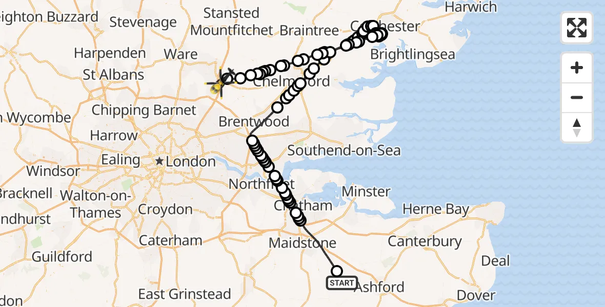 Flight route Police Helicopter Ashford - North Weald Bassett, 08 June 2026, 15:31