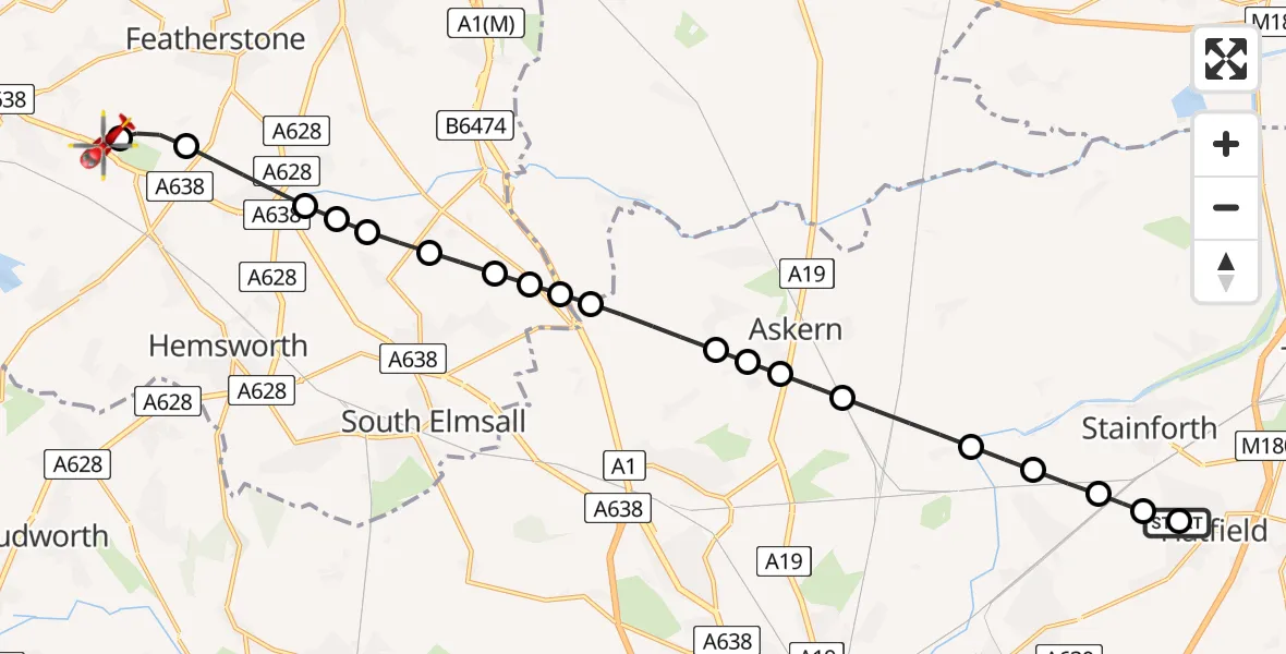 Flight route Air Ambulance Helicopter Hatfield - YAA Nostell Helicopter Port, 08 June 2026, 15:43