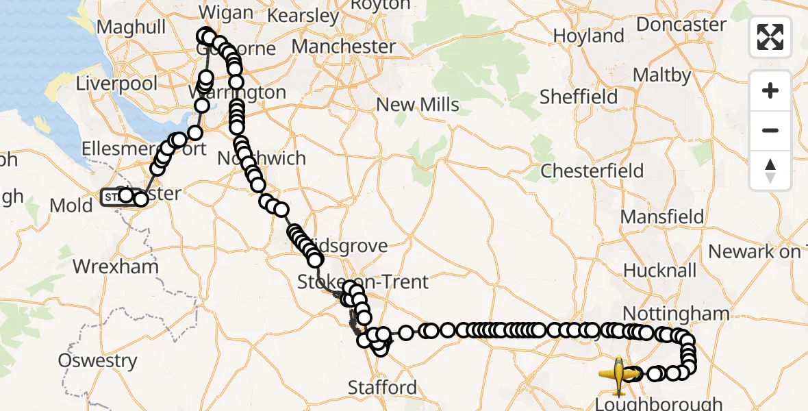 Flight route Police Aircraft Hawarden Airport - East Midlands Airport, 08 June 2026, 15:45