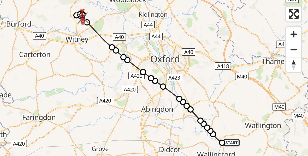 Flight route Air Ambulance Helicopter RAF Benson - New Yatt, 08 June 2026, 15:52