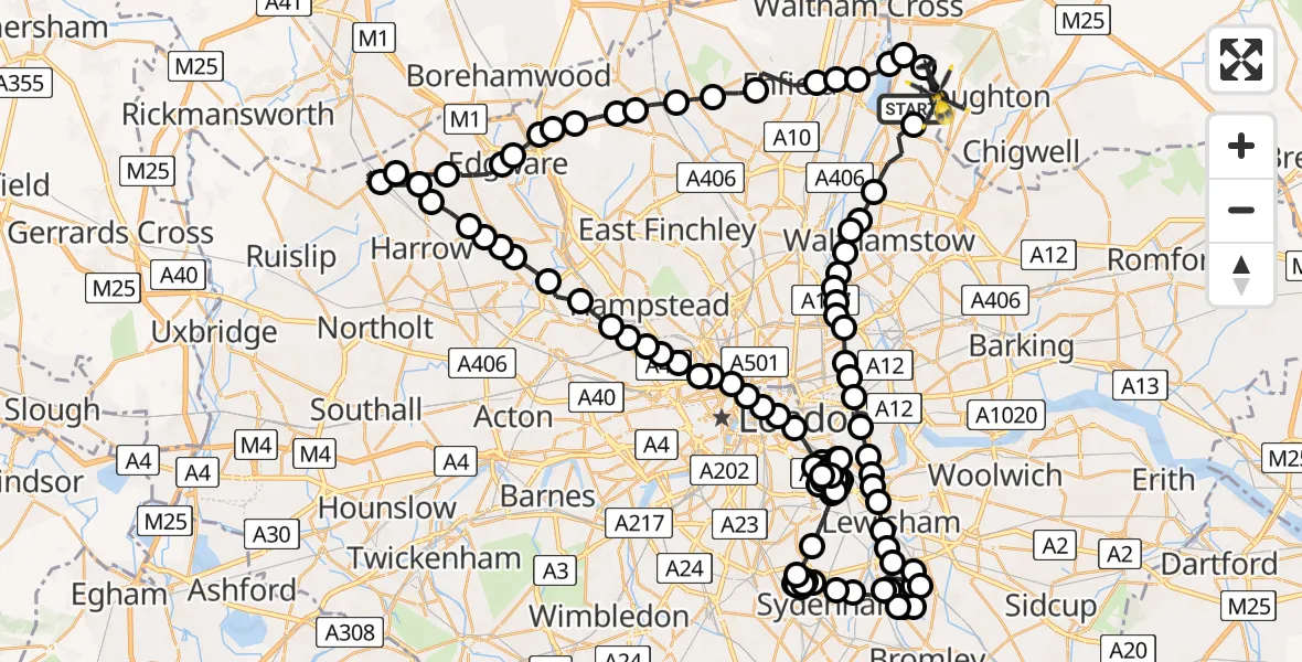 Flight route Police Helicopter Chingford - Sewardstonebury, 08 June 2026, 16:14