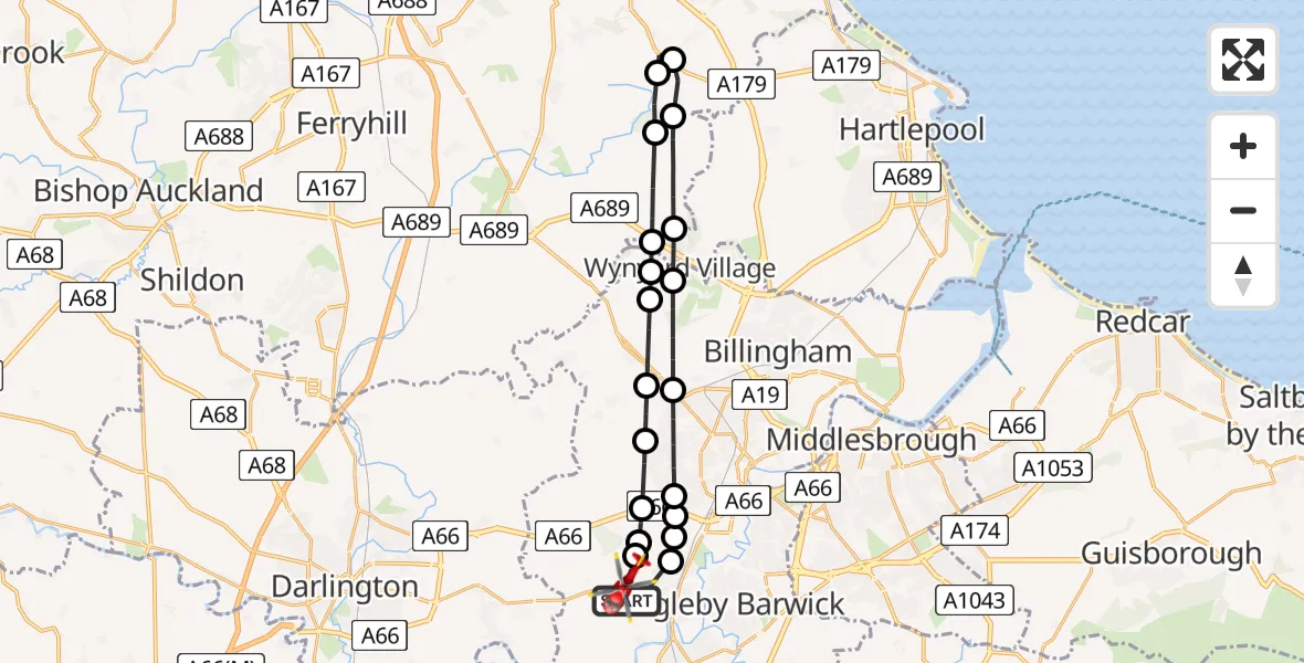 Flight route Air Ambulance Helicopter Egglescliffe - Egglescliffe, 08 June 2026, 16:24