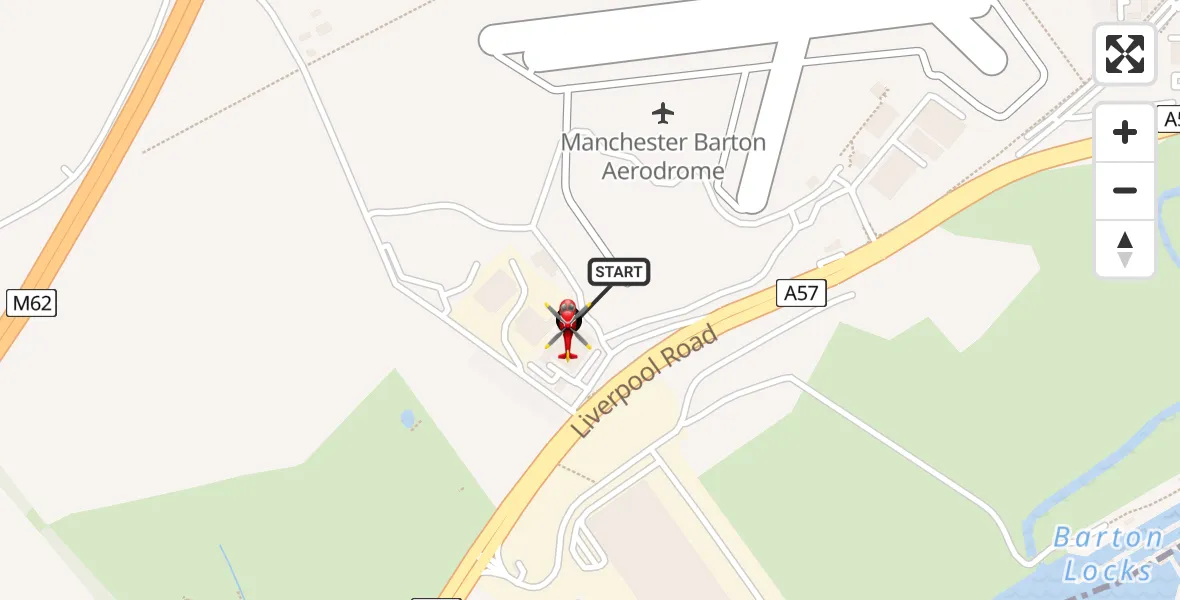 Flight route Air Ambulance Helicopter Manchester Barton Aerodrome - Irlam, 08 June 2026, 16:56