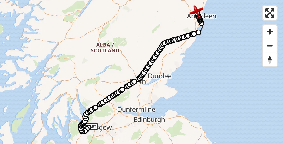 Flight route Air Ambulance Aircraft Glasgow Airport - Aberdeen International Airport, 08 June 2026, 17:08