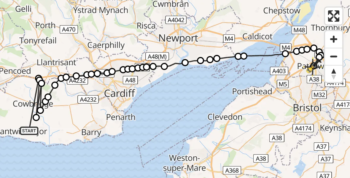 Flight route Police Helicopter Boverton - Patchway, 08 June 2026, 17:10