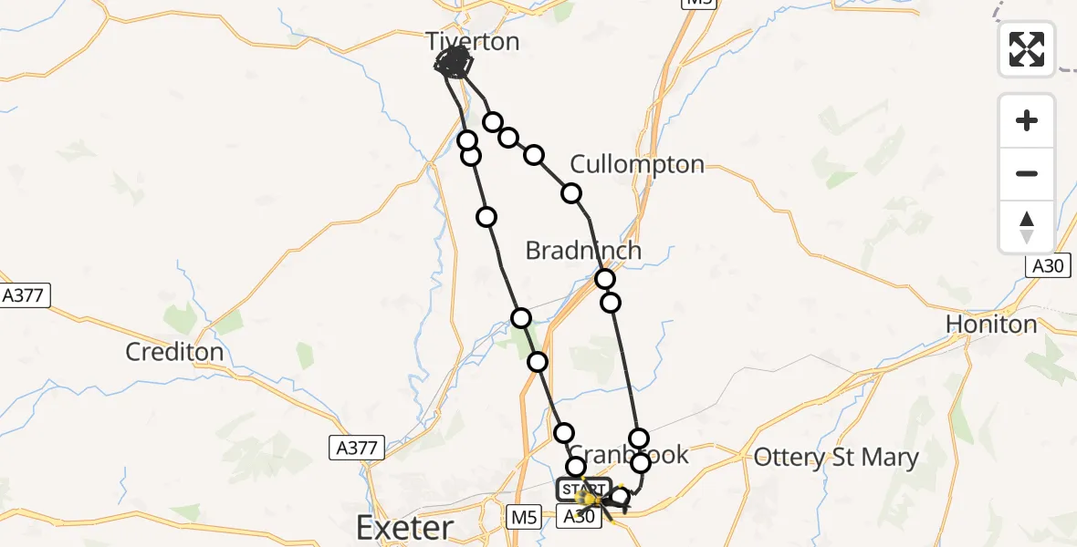 Flight route Police Helicopter Exeter International Airport - Exeter International Airport, 08 June 2026, 17:11