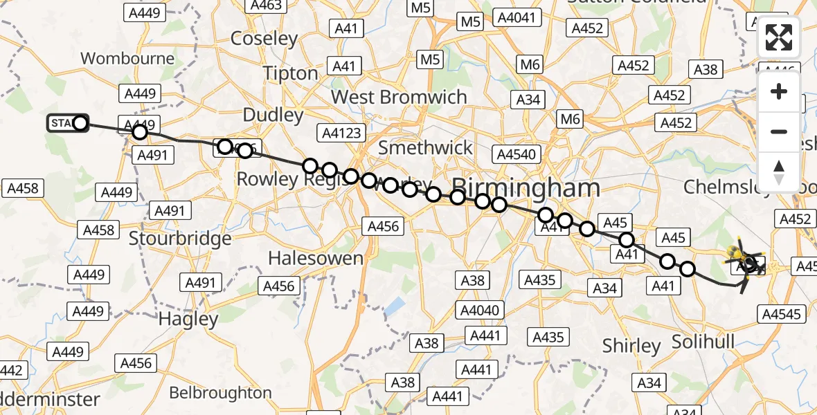 Flight route Police Helicopter Swindon - Solihull, 08 June 2026, 17:17