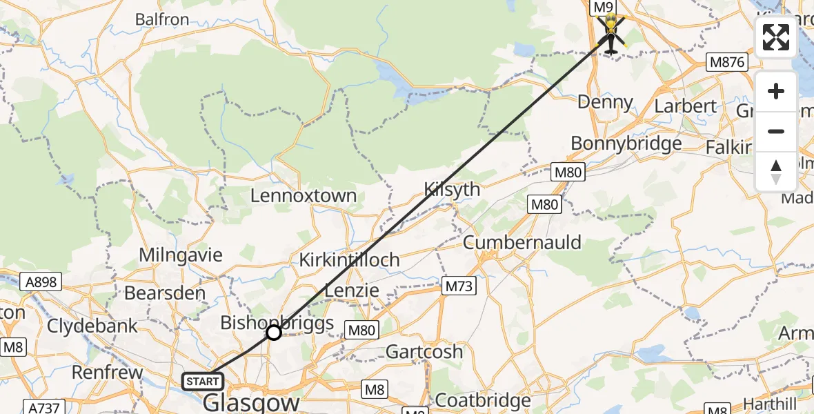 Flight route Police Helicopter Glasgow - Plean, 08 June 2026, 17:32