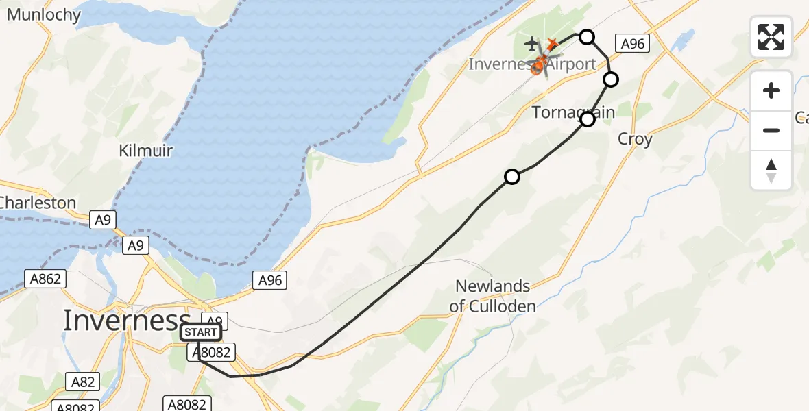 Flight route Coastguard Helicopter Inverness - Inverness Airport, 08 June 2026, 17:41