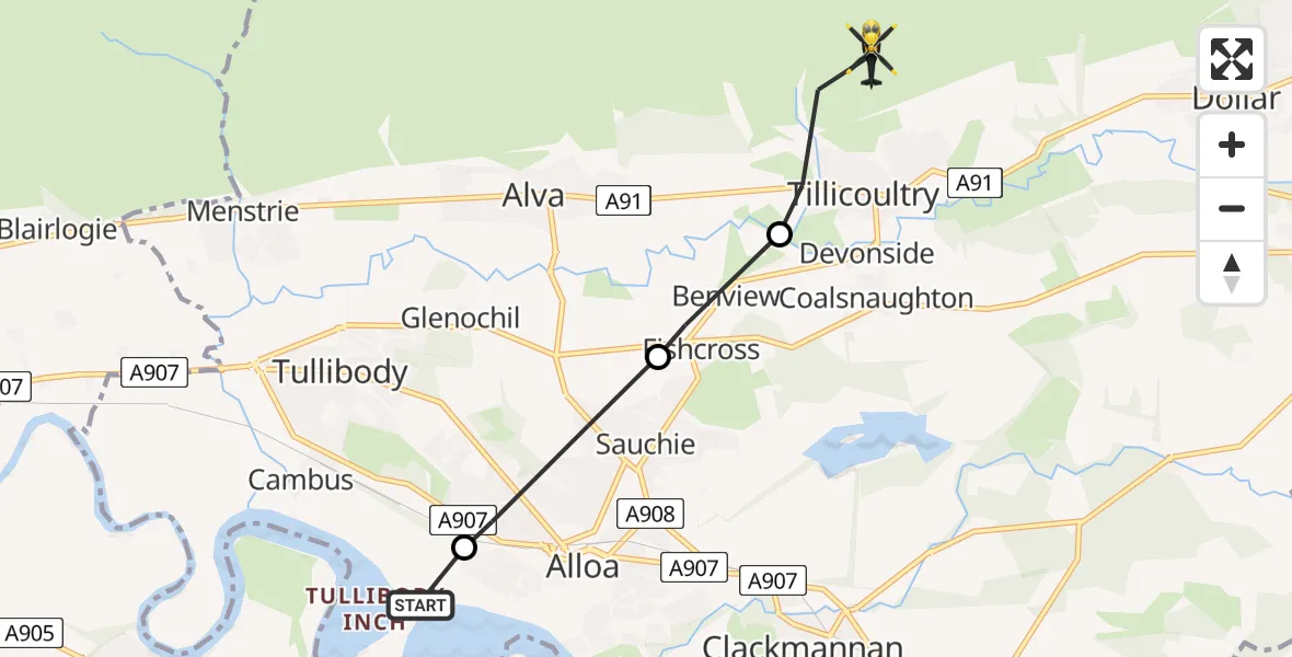Flight route Police Helicopter Cambus - Devonside, 08 June 2026, 17:42