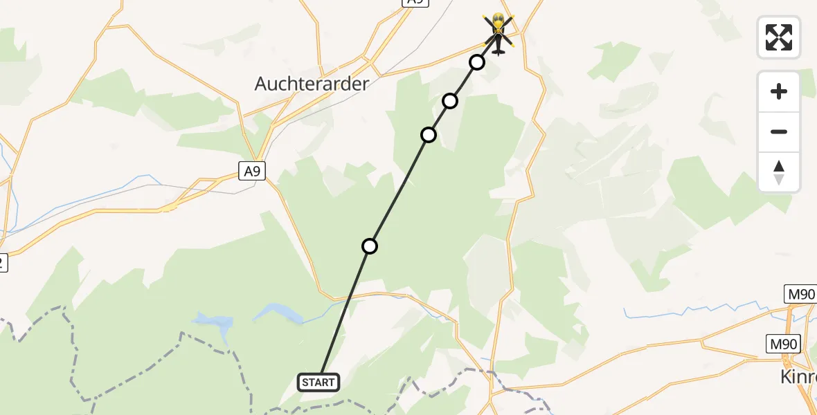Flight route Police Helicopter Perth and Kinross - Dunning, 08 June 2026, 17:45