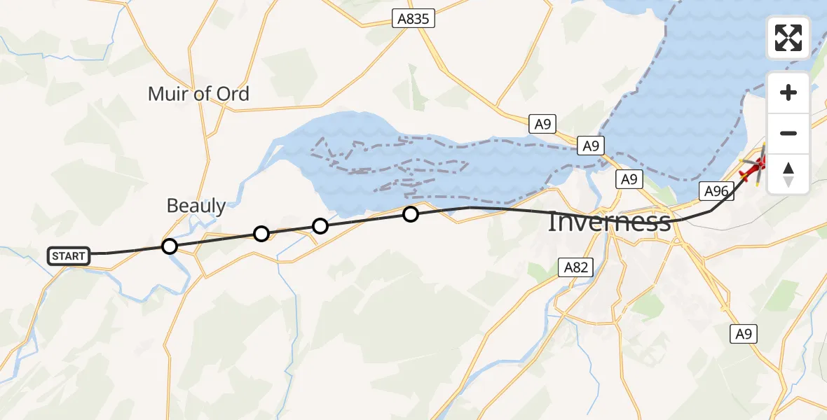 Flight route Air Ambulance Helicopter Kilmorack - Inverness, 08 June 2026, 17:46