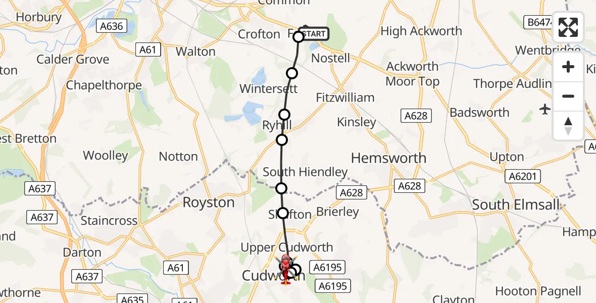 Flight route Air Ambulance Helicopter YAA Nostell Helicopter Port - Cudworth, 08 June 2026, 17:48