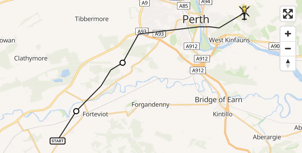 Flight route Police Helicopter Dunning - Scone, 08 June 2026, 17:49