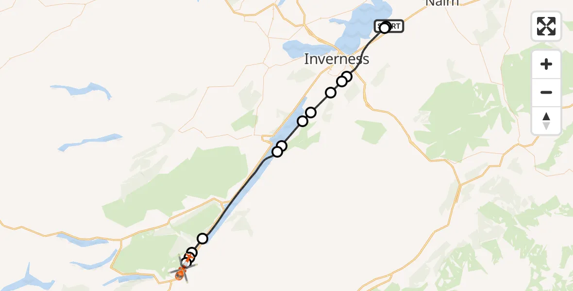 Flight route Coastguard Helicopter Inverness Airport - Aberchalder, 08 June 2026, 18:22